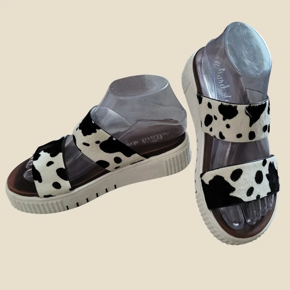 Altar'd State Cow Print Platform Slide Sandals Women 6.5 Western Farmcore Casual